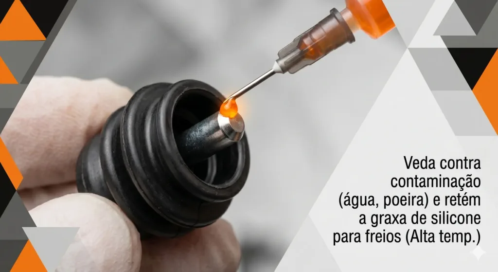 Veda contra contaminação (água, poeira) e retém a graxa de silicone para freios (Alta temp.)